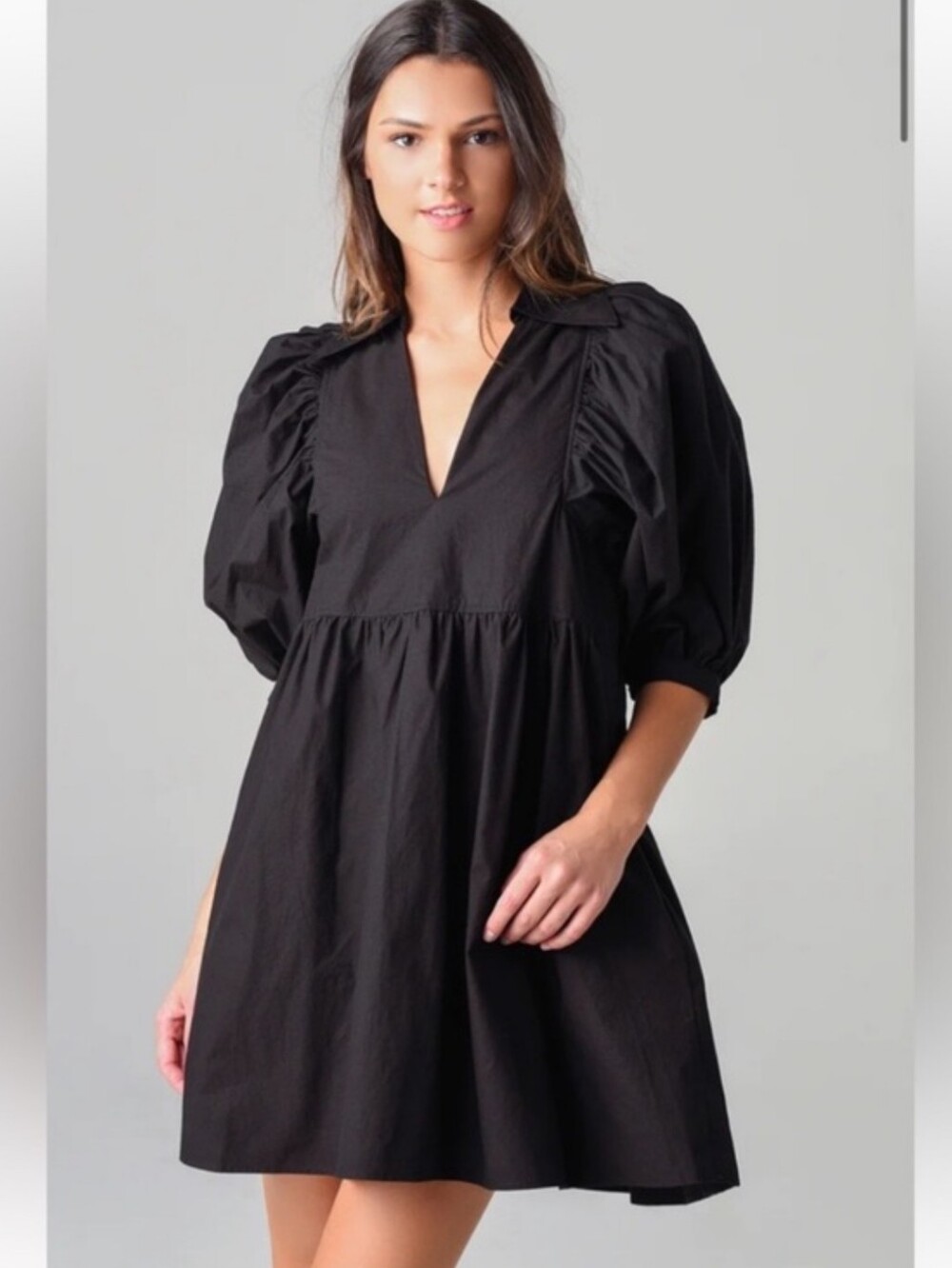 HUNTER BELL Black Puff-Sleeve Mini Dress